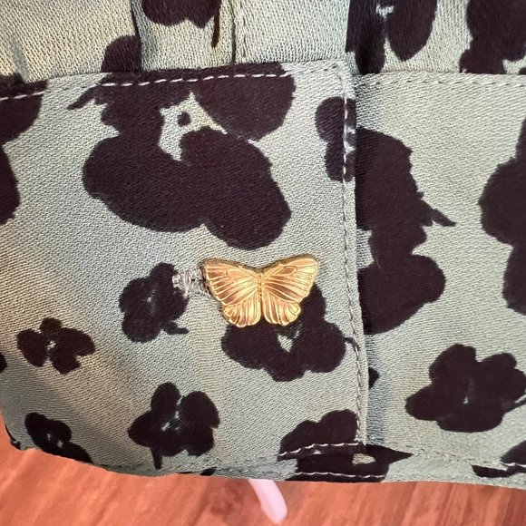 FABIENNE CHAPOT Anthro‎ Green Floral Tie Waist Viscose Shirt Dress Sz Large - Picture 4 of 11